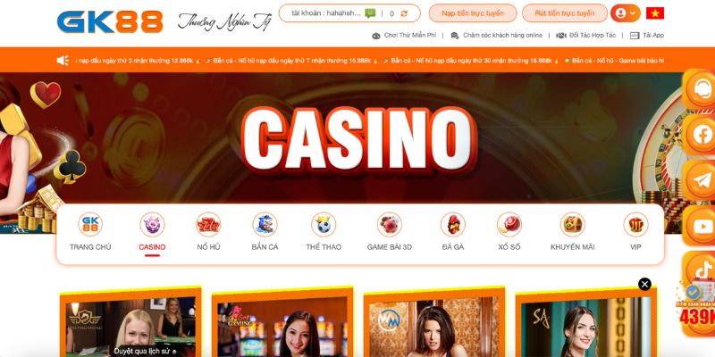 Điểm qua các trò chơi được yêu thích nhất tại Live casino GK88