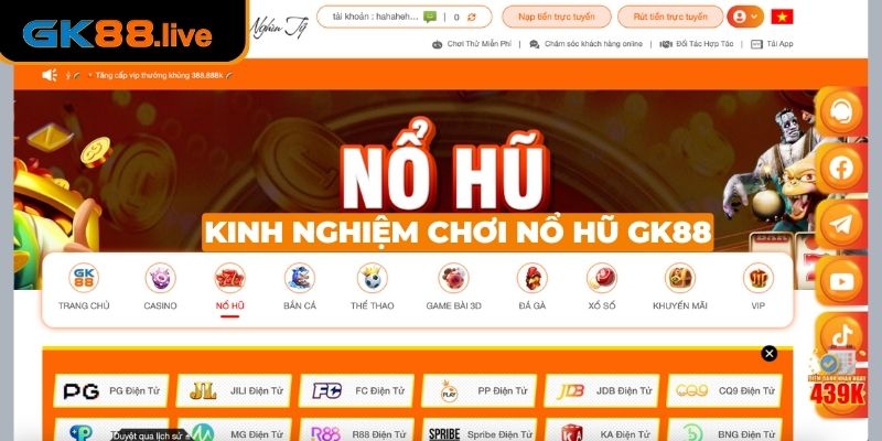 kinh nghiệm chơi nổ hũ GK88